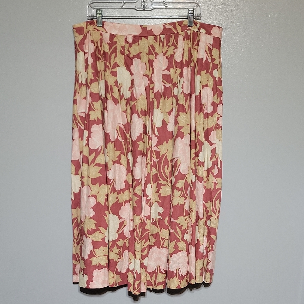 Ryegrass Mauve Floral Linen Blend Pleated Midi Skirt Sz 18 Flowy, Cottagecore